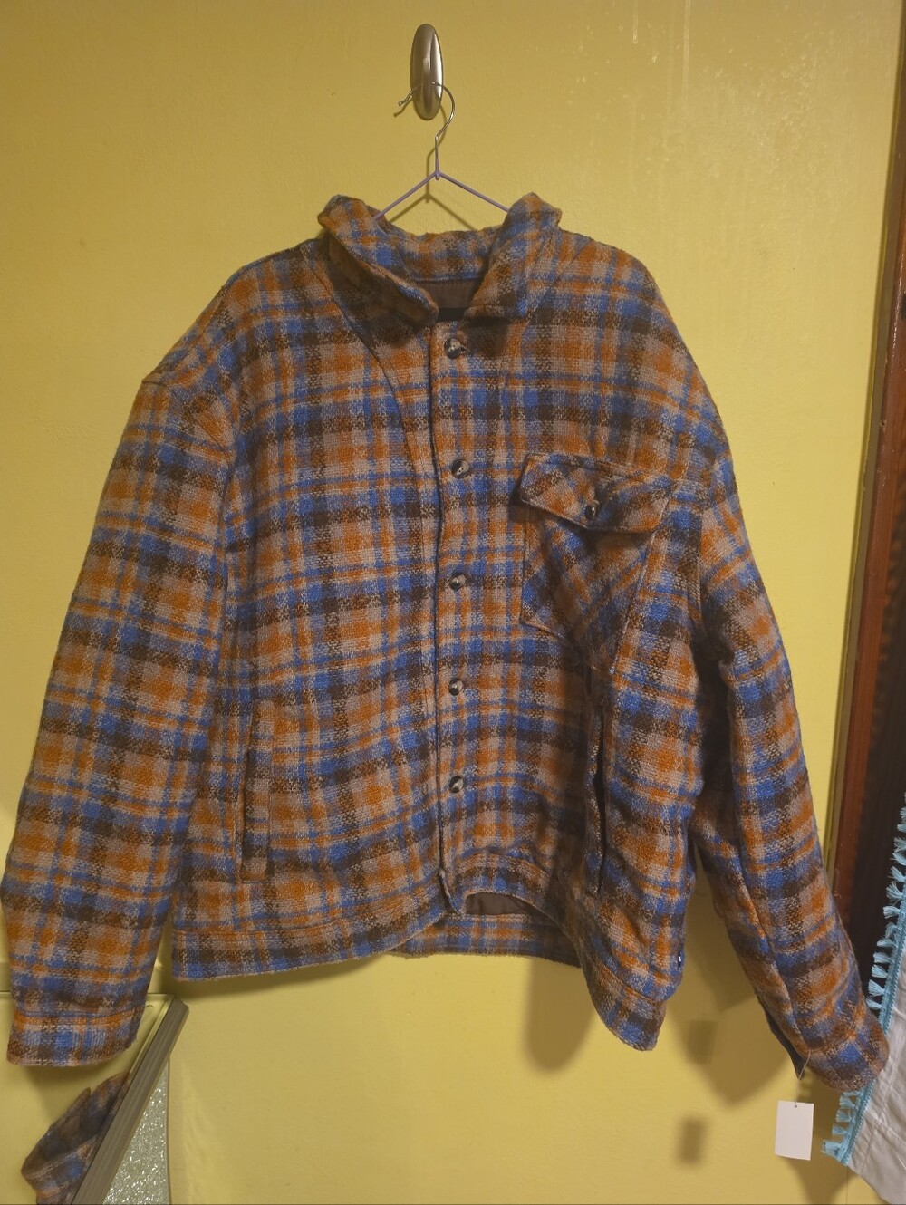 NWT Edgar + Ash Men's Size 2X Plaid Button Front Fall Jacket Orange Blue